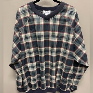 Vintage Izod Men's Golf pullover jacket. Navy, Red, green and White Plaid